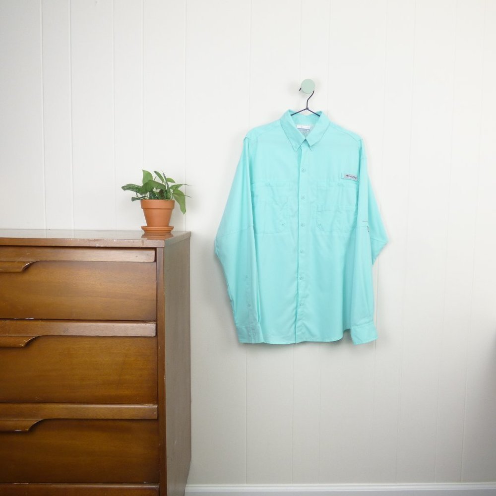 Columbia PFG Teal Button Down Vented Fishing Shirt